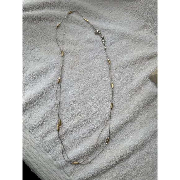 Chicos Silver Gold Tone Thin Beads 14" Long Layering Statement Necklace NEW - Picture 6 of 15